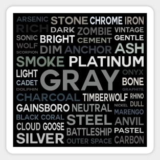 Word Cloud - Shades of Gray (Black Background) Sticker
